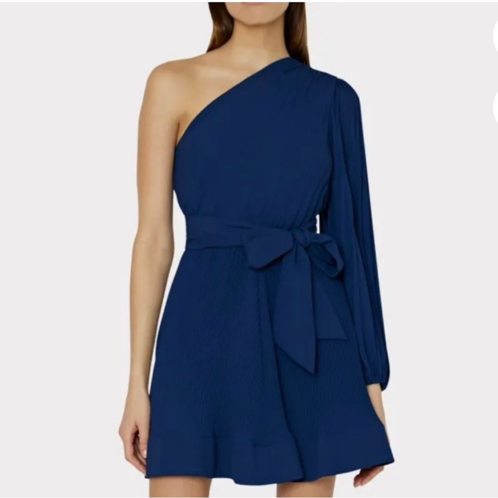 Milly One-Shoulder Linden Dress in Navy